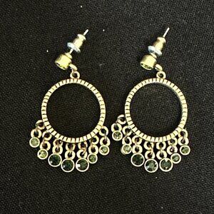 Vintage Chandelier Dangle Earrings Green Stones Peridot Emerald Gold Tone Boho